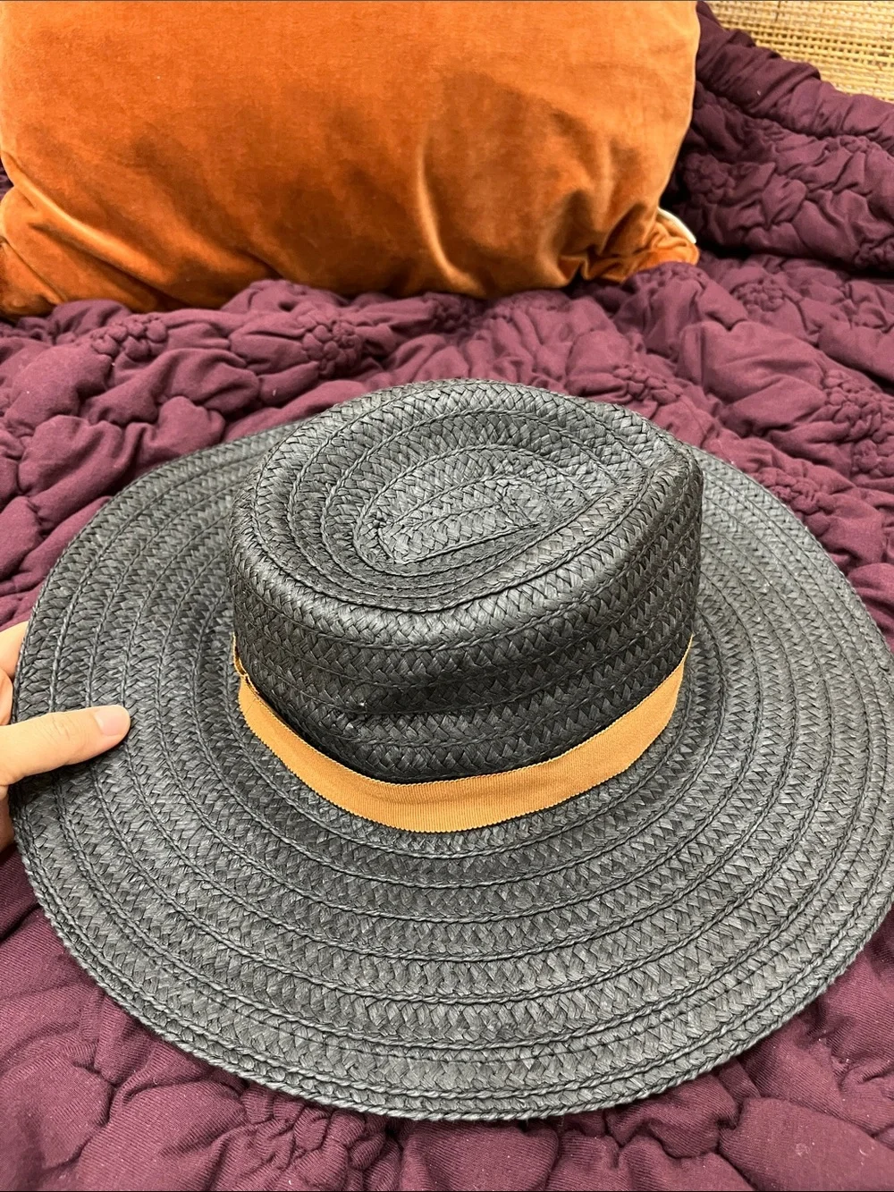 Madewell Black Straw Fedora with Tan Band